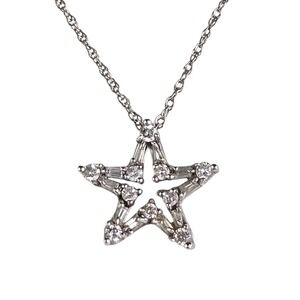 14K‎ White Gold Diamond Star 0.5 CTW Pendant Necklace 17" Length